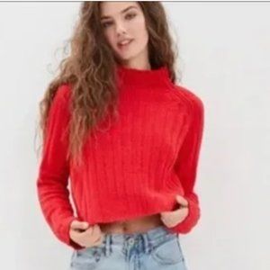 NEW American Eagle Gray Snowsoft Mock Neck Sweater Red XS